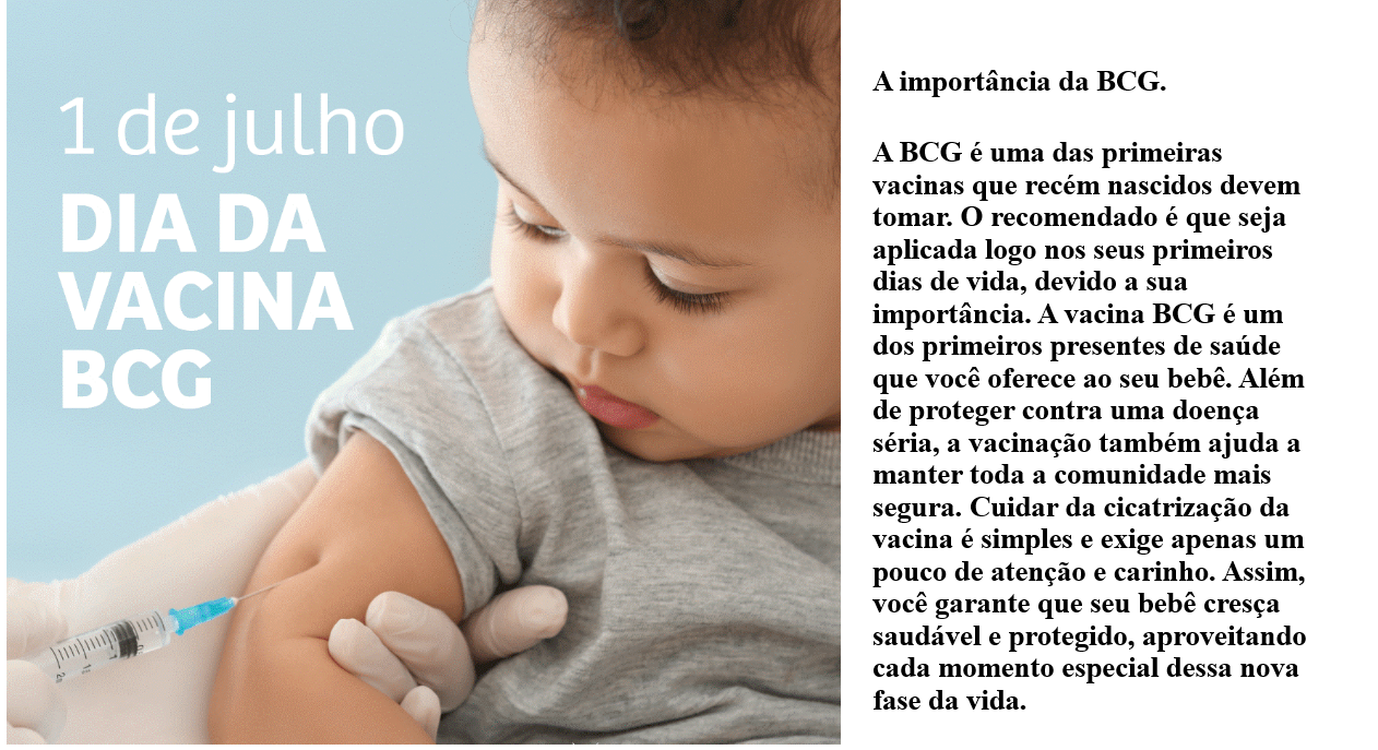 Imagem da notícia: Dia 01 de Julho celebra-se o Dia da Vacina BCG