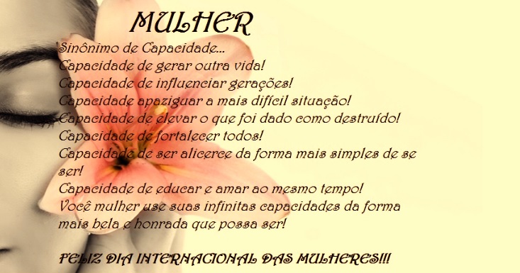 Imagem da notícia: 08 DE MARÇO “DIA INTERNACIONAL DA MULHER”